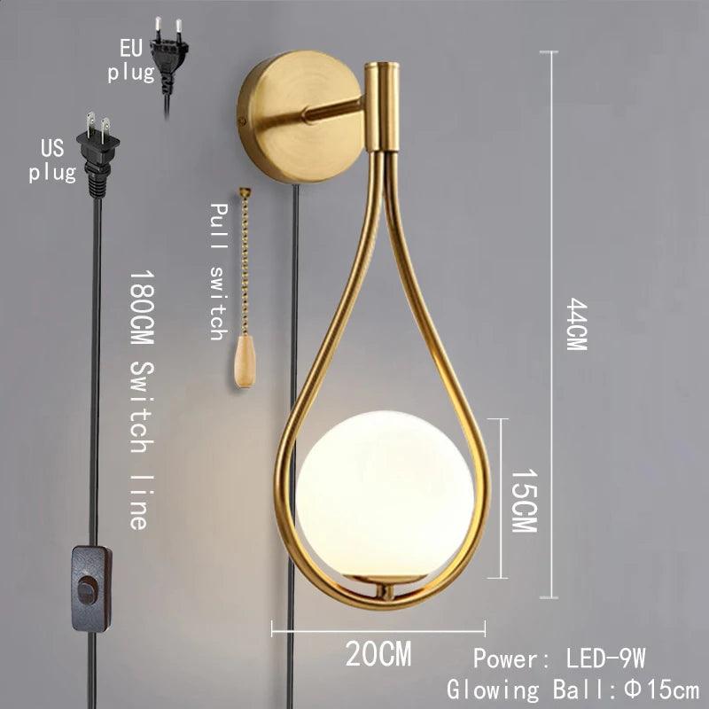 Modern Indoor Wall Light Lldpe Luminous Ball With Plug Switch LED Wall Lamps Suitable For Bedroom Bedside Living Room Home Decor