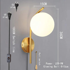 Modern Indoor Wall Light Lldpe Luminous Ball With Plug Switch LED Wall Lamps Suitable For Bedroom Bedside Living Room Home Decor