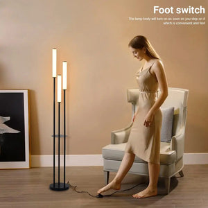 Modern LED Floor Lamp Nordic Creative Simple Remote Control Brightness Adjustable Function Foot Switch Suitable Bedroom Lighting