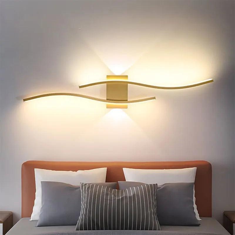 Modern LED Strip Wall Lamp Double Curve Remote Control Light Bedside Decor Black Gold Wall Sconces Living Room Bedroom Led Fixtu