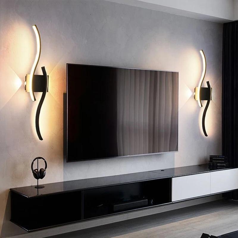 Modern LED Strip Wall Lamp Double Curve Remote Control Light Bedside Decor Black Gold Wall Sconces Living Room Bedroom Led Fixtu