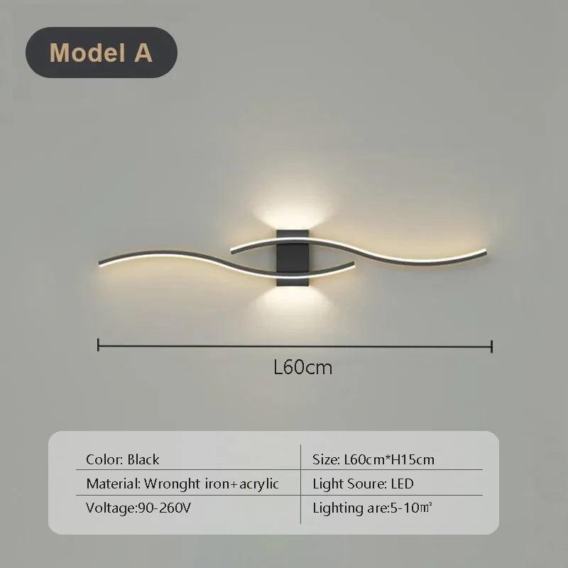 Modern LED Strip Wall Lamp Double Curve Remote Control Light Bedside Decor Black Gold Wall Sconces Living Room Bedroom Led Fixtu