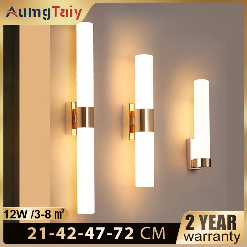 Modern LED Wall Lamp Stylish Gold Pipe Acrylic Lampshade for Living Room Corridor Bedroom Sconces Light Fixture 21/42/47/72 CM