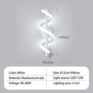 Modern LED Wall Light Curved Design Spiral Wall Lamp for Living Room Bedroom Bedside Aisle Home Decor Indoor Sconce Lighting