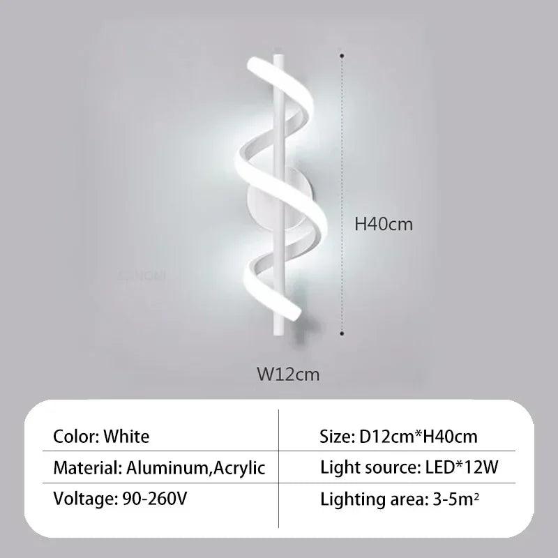 Modern LED Wall Light Curved Design Spiral Wall Lamp for Living Room Bedroom Bedside Aisle Home Decor Indoor Sconce Lighting