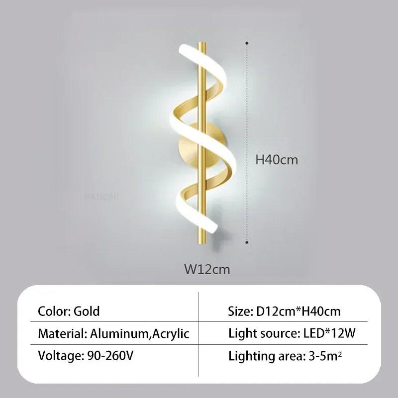 Modern LED Wall Light Curved Design Spiral Wall Lamp for Living Room Bedroom Bedside Aisle Home Decor Indoor Sconce Lighting