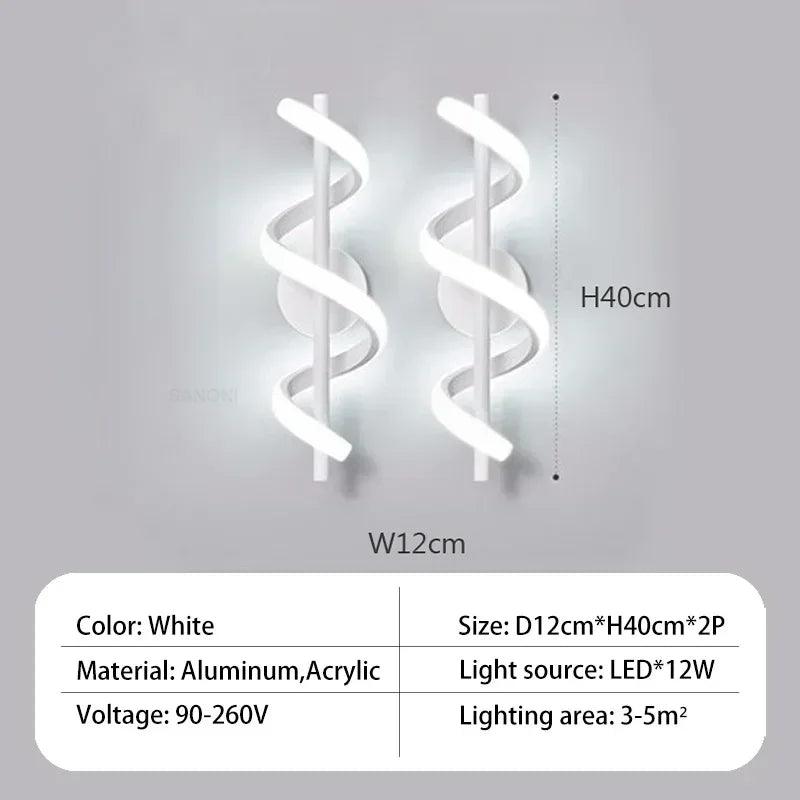 Modern LED Wall Light Curved Design Spiral Wall Lamp for Living Room Bedroom Bedside Aisle Home Decor Indoor Sconce Lighting