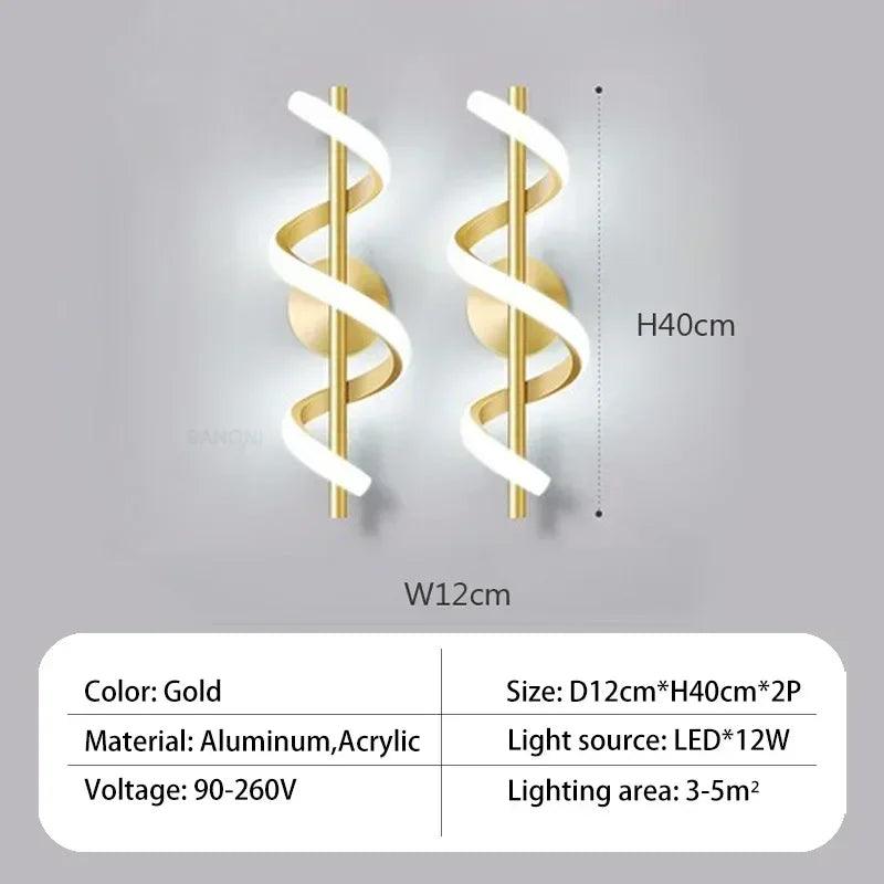 Modern LED Wall Light Curved Design Spiral Wall Lamp for Living Room Bedroom Bedside Aisle Home Decor Indoor Sconce Lighting