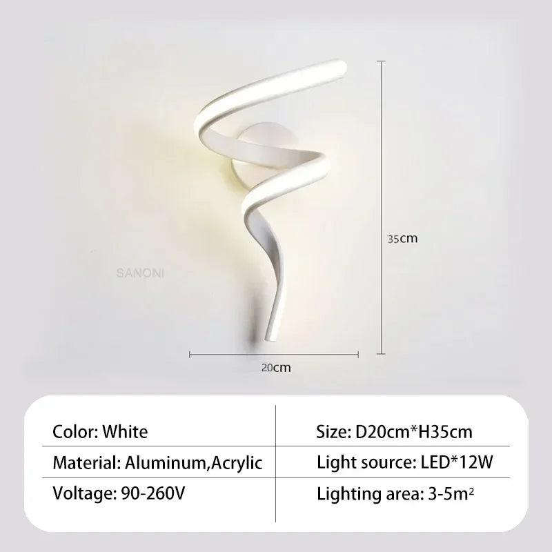 Modern LED Wall Light Curved Design Spiral Wall Lamp for Living Room Bedroom Bedside Aisle Home Decor Indoor Sconce Lighting