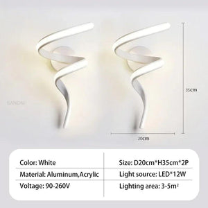 Modern LED Wall Light Curved Design Spiral Wall Lamp for Living Room Bedroom Bedside Aisle Home Decor Indoor Sconce Lighting