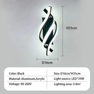 Modern LED Wall Light Curved Design Spiral Wall Lamp for Living Room Bedroom Bedside Aisle Home Decor Indoor Sconce Lighting