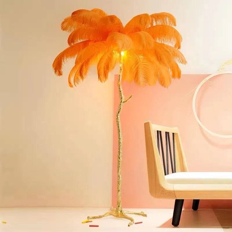 Modern Led floor lamp Nordic ostrich feather lamp Gold Resin Luxury Reading lamp living room decoration led Standing lamp