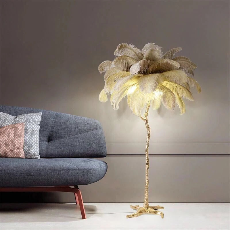 Modern Led floor lamp Nordic ostrich feather lamp Gold Resin Luxury Reading lamp living room decoration led Standing lamp