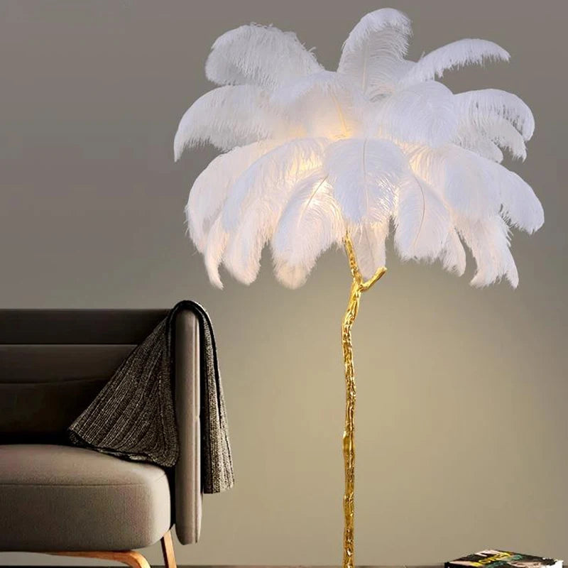 Modern Led floor lamp Nordic ostrich feather lamp Gold Resin Luxury Reading lamp living room decoration led Standing lamp