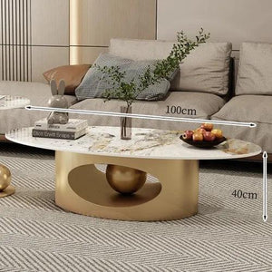 Modern Marble Effect Coffee Tables Luxury Legs Metal Nordic Oval Side Table White Premium Table Basses De Salon Home Furniture