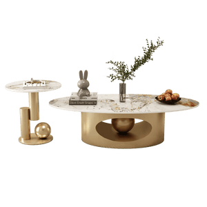 Modern Marble Effect Coffee Tables Luxury Legs Metal Nordic Oval Side Table White Premium Table Basses De Salon Home Furniture