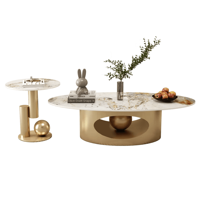 Modern Marble Effect Coffee Tables Luxury Legs Metal Nordic Oval Side Table White Premium Table Basses De Salon Home Furniture