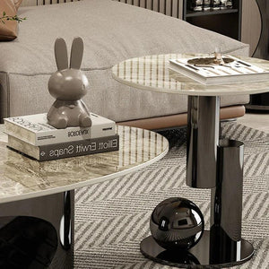 Modern Marble Effect Coffee Tables Luxury Legs Metal Nordic Oval Side Table White Premium Table Basses De Salon Home Furniture