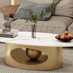 Modern Marble Effect Coffee Tables Luxury Legs Metal Nordic Oval Side Table White Premium Table Basses De Salon Home Furniture