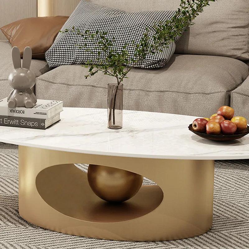 Modern Marble Effect Coffee Tables Luxury Legs Metal Nordic Oval Side Table White Premium Table Basses De Salon Home Furniture