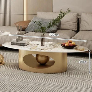 Modern Marble Effect Coffee Tables Luxury Legs Metal Nordic Oval Side Table White Premium Table Basses De Salon Home Furniture