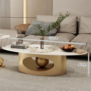 Modern Marble Effect Coffee Tables Luxury Legs Metal Nordic Oval Side Table White Premium Table Basses De Salon Home Furniture