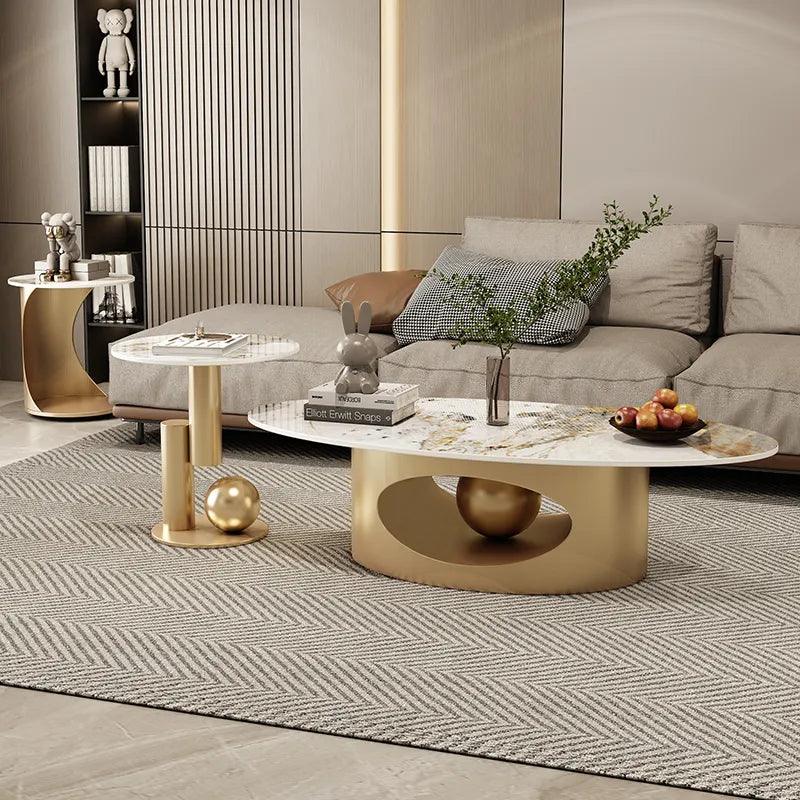 Modern Marble Effect Coffee Tables Luxury Legs Metal Nordic Oval Side Table White Premium Table Basses De Salon Home Furniture