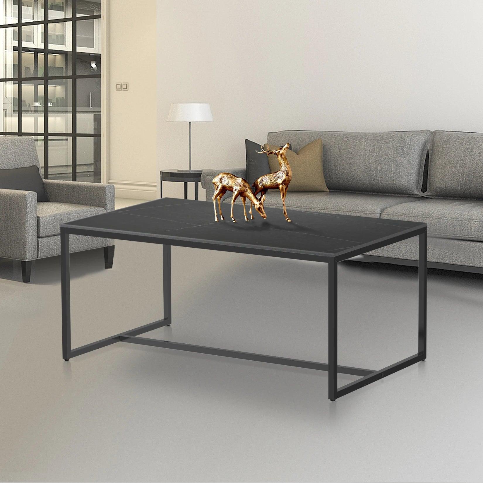 Modern Marble and Metal Frame Open Rectangle Coffee Accent Table Living Room End Table