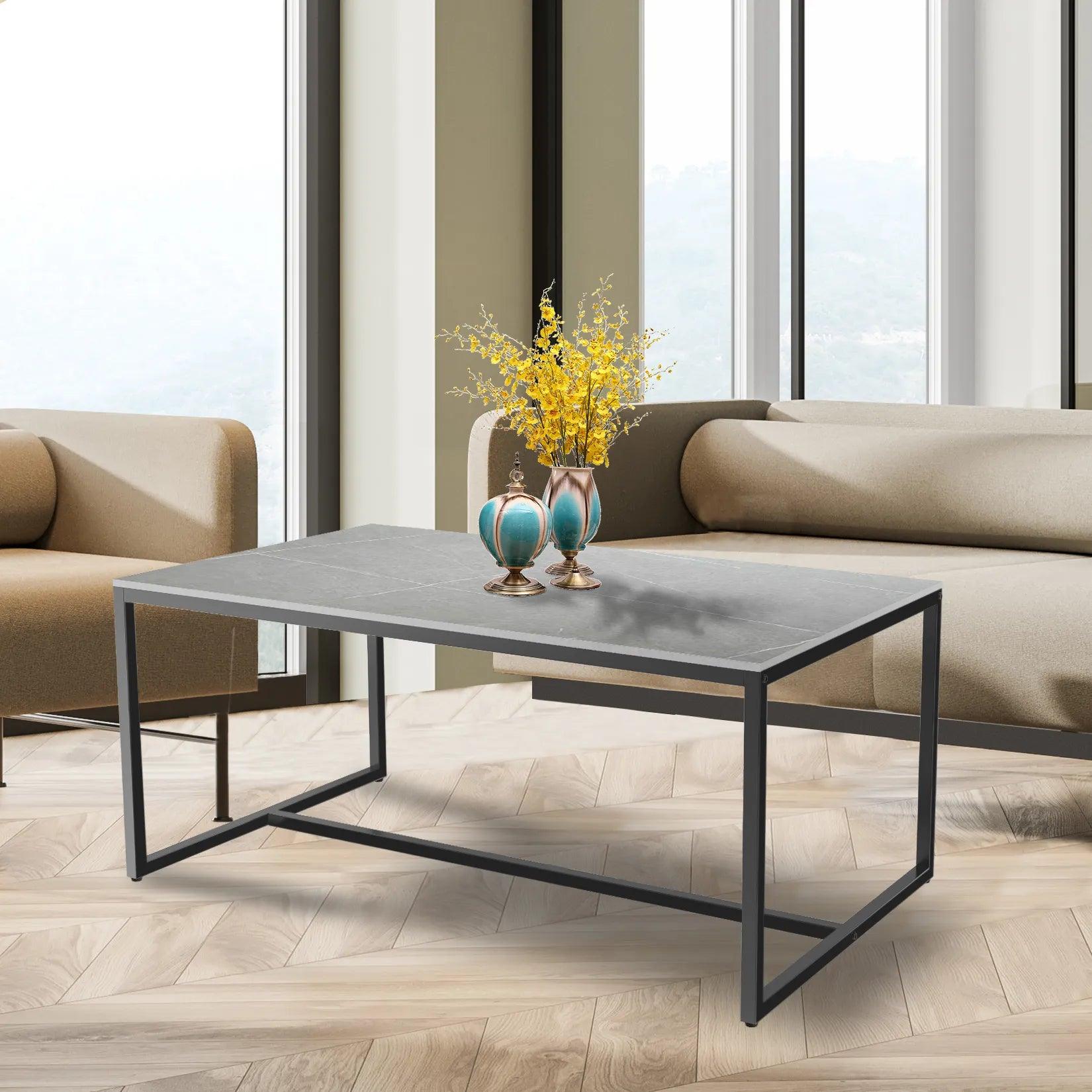 Modern Marble and Metal Frame Open Rectangle Coffee Accent Table Living Room End Table