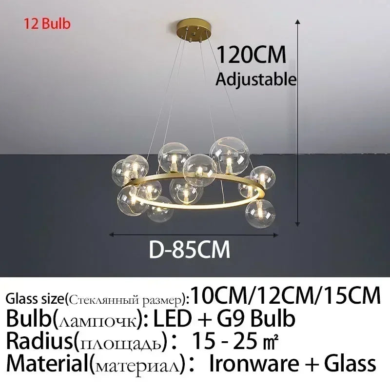 Modern Metal Chandelier Clear Glass Bubbles Parlor Hotel Kitchen Dining Room Hanging Light Fixrures Hanglamp Cord Adjustable