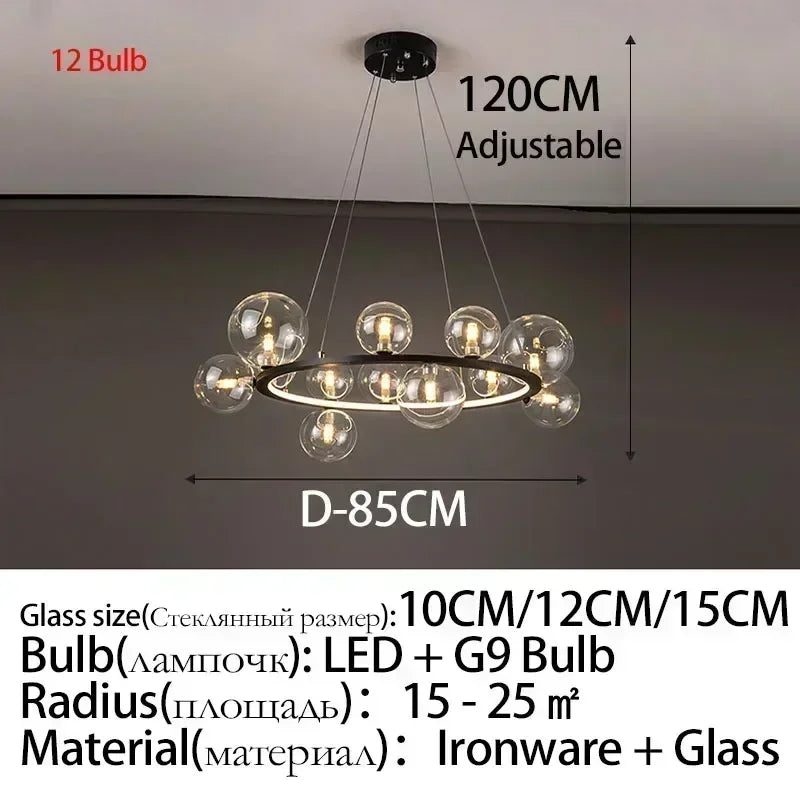 Modern Metal Chandelier Clear Glass Bubbles Parlor Hotel Kitchen Dining Room Hanging Light Fixrures Hanglamp Cord Adjustable