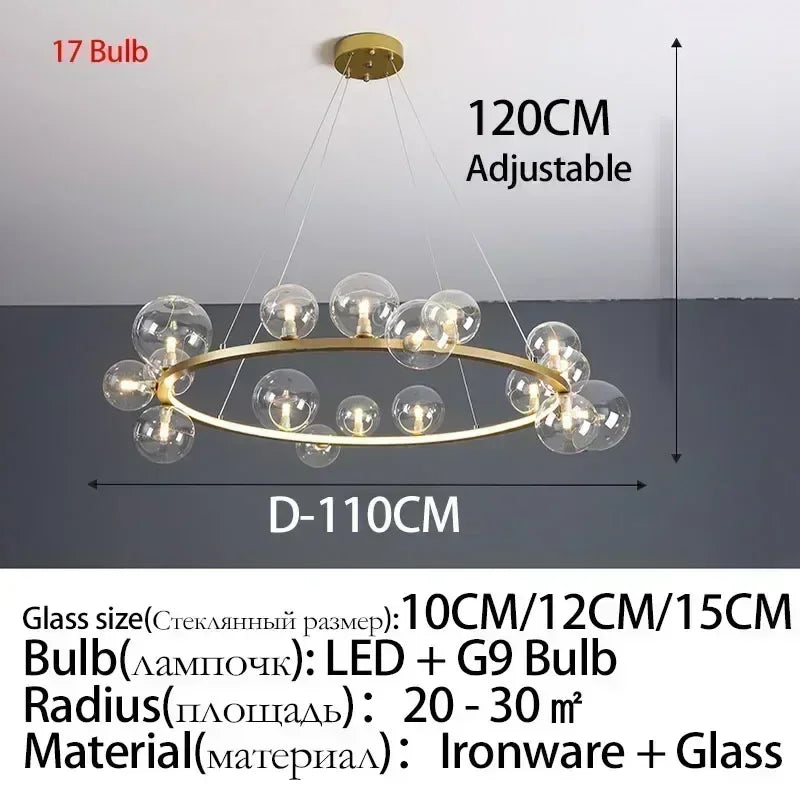 Modern Metal Chandelier Clear Glass Bubbles Parlor Hotel Kitchen Dining Room Hanging Light Fixrures Hanglamp Cord Adjustable