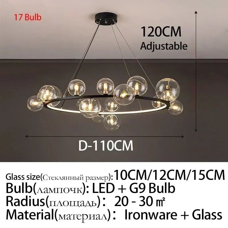 Modern Metal Chandelier Clear Glass Bubbles Parlor Hotel Kitchen Dining Room Hanging Light Fixrures Hanglamp Cord Adjustable