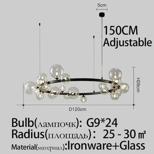 Modern Metal Chandelier Clear Glass Bubbles Parlor Hotel Kitchen Dining Room Hanging Light Fixrures Hanglamp Cord Adjustable