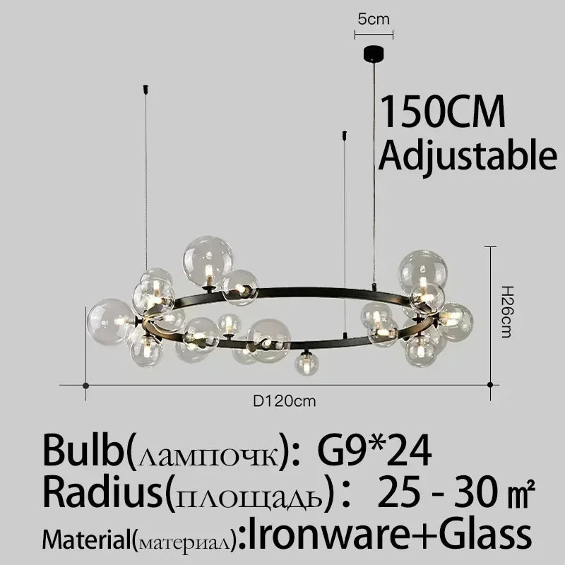 Modern Metal Chandelier Clear Glass Bubbles Parlor Hotel Kitchen Dining Room Hanging Light Fixrures Hanglamp Cord Adjustable