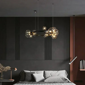 Modern Metal Chandelier Clear Glass Bubbles Parlor Hotel Kitchen Dining Room Hanging Light Fixrures Hanglamp Cord Adjustable