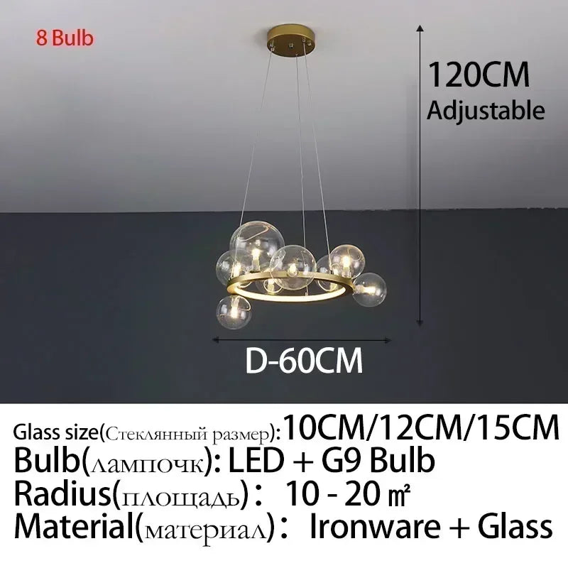 Modern Metal Chandelier Clear Glass Bubbles Parlor Hotel Kitchen Dining Room Hanging Light Fixrures Hanglamp Cord Adjustable