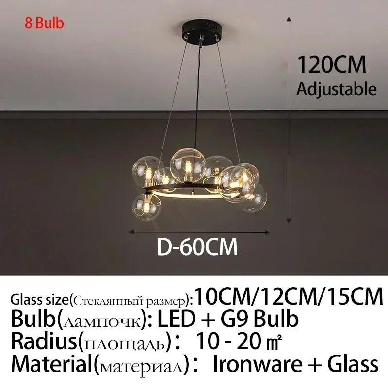 Modern Metal Chandelier Clear Glass Bubbles Parlor Hotel Kitchen Dining Room Hanging Light Fixrures Hanglamp Cord Adjustable