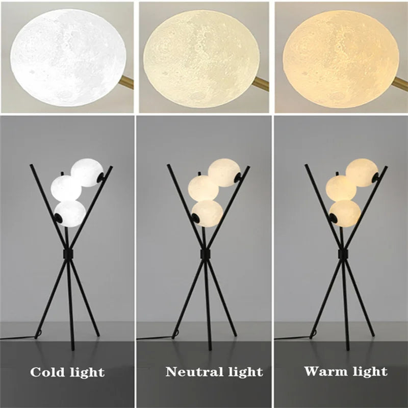 Modern Minimalist 3D Printing Design Moon Floor Lamp Living Room Bedroom Study LED Desk Aisle Wall Tripod