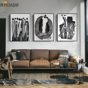 Modern Nordic Black White Abstract Characters Fashion Poster Painting Canvas Print Art Wall Picture Porch Living Room Home Decor