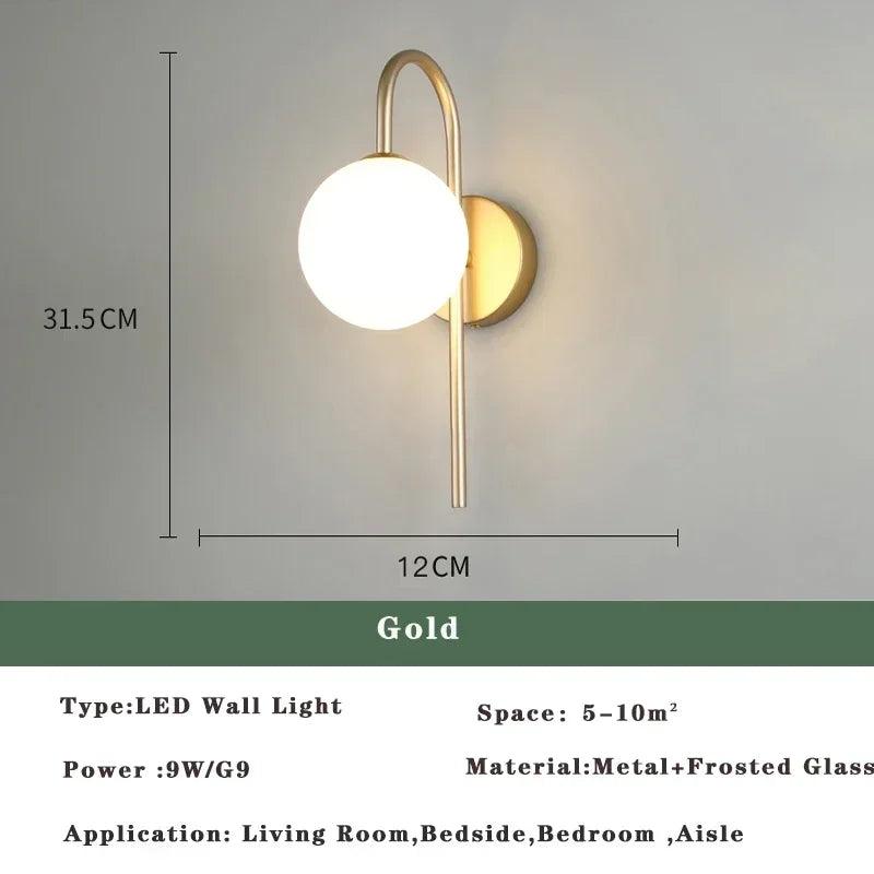 Modern Nordic LED Lustre Golden Black Wall Lamp Indoor Lighting Fixtures for Bedroom Living Room Wall Sconce Wall Lights