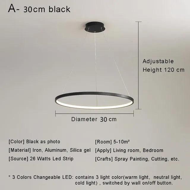 Modern Round Ring Led Pendant Light for Dining Living Room Center Table Kitchen Bedroom Minimalist Decor Hanging Lamp Fixture