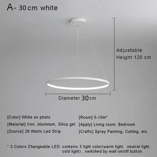 Modern Round Ring Led Pendant Light for Dining Living Room Center Table Kitchen Bedroom Minimalist Decor Hanging Lamp Fixture