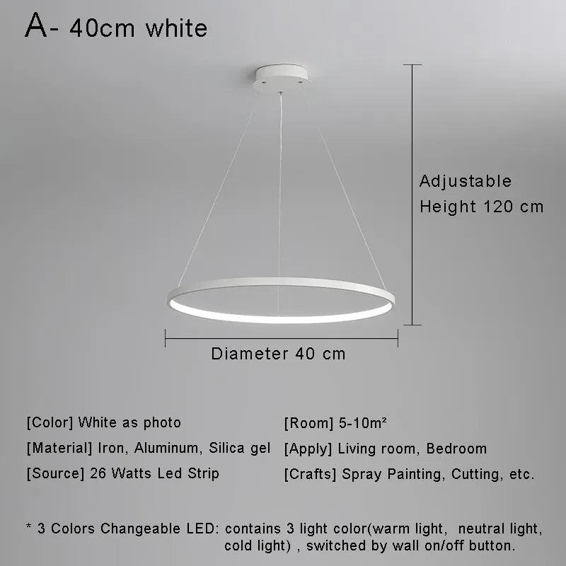 Modern Round Ring Led Pendant Light for Dining Living Room Center Table Kitchen Bedroom Minimalist Decor Hanging Lamp Fixture