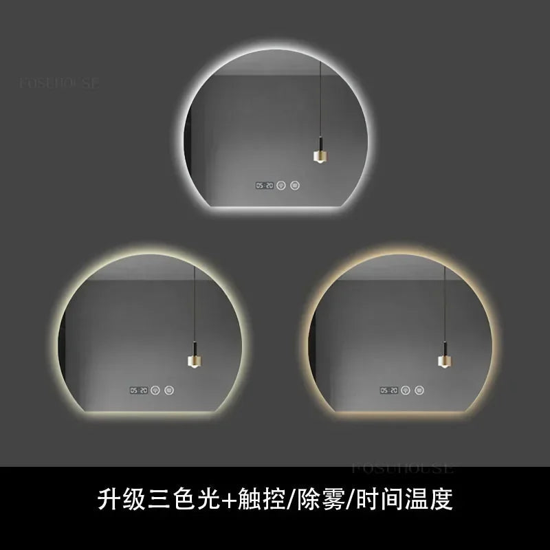 Modern Semi-circular Smart Bath Mirrors Creative Touch Bathroom Mirror Home Bedroom Special-shaped Makeup Mirrors with Led Light