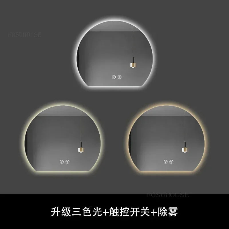 Modern Semi-circular Smart Bath Mirrors Creative Touch Bathroom Mirror Home Bedroom Special-shaped Makeup Mirrors with Led Light