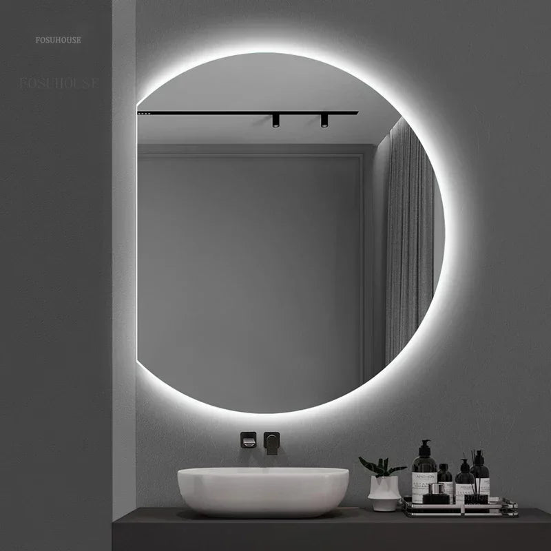 Modern Semi-circular Smart Bath Mirrors Creative Touch Bathroom Mirror Home Bedroom Special-shaped Makeup Mirrors with Led Light