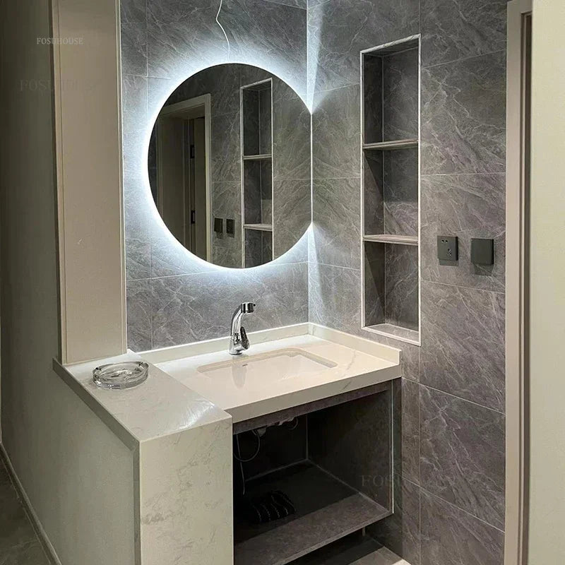 Modern Semi-circular Smart Bath Mirrors Creative Touch Bathroom Mirror Home Bedroom Special-shaped Makeup Mirrors with Led Light