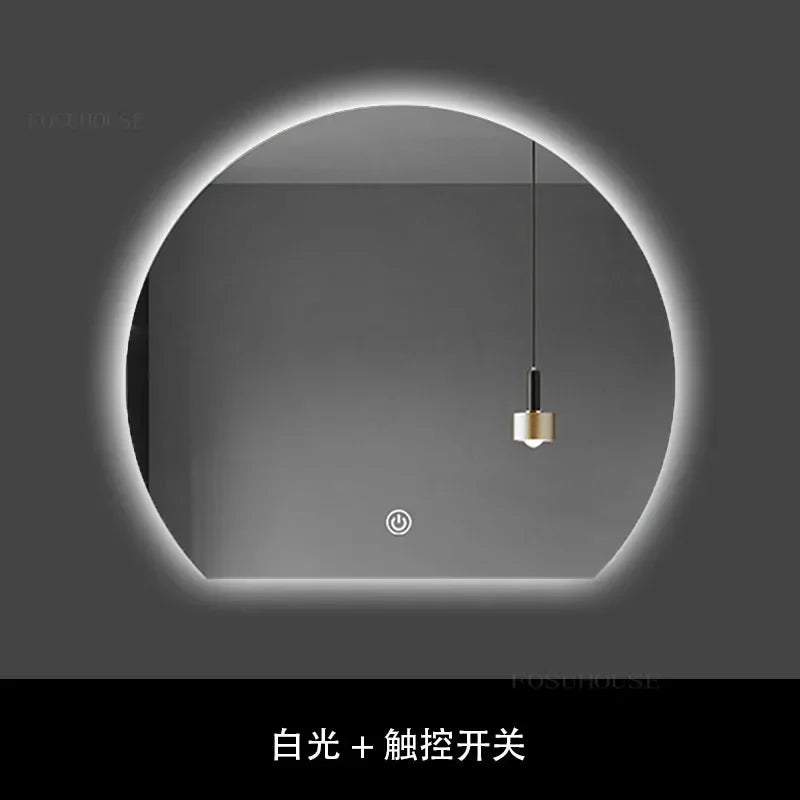 Modern Semi-circular Smart Bath Mirrors Creative Touch Bathroom Mirror Home Bedroom Special-shaped Makeup Mirrors with Led Light