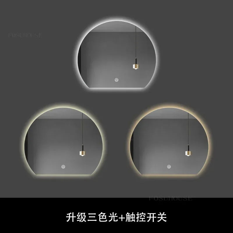 Modern Semi-circular Smart Bath Mirrors Creative Touch Bathroom Mirror Home Bedroom Special-shaped Makeup Mirrors with Led Light